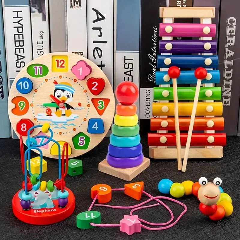 Coffret d’activités Montessori en bois 5-en-1 pour bébé