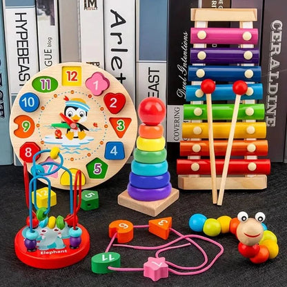 Coffret d’activités Montessori en bois 5-en-1 pour bébé