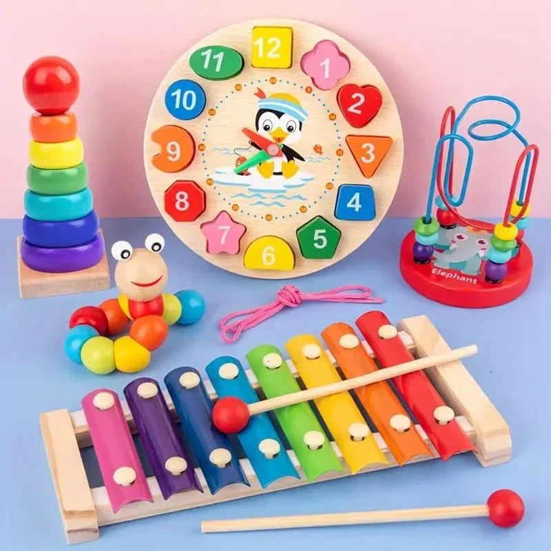 Coffret d’activités Montessori en bois 5-en-1 pour bébé