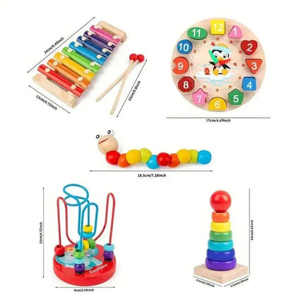 Coffret d’activités Montessori en bois 5-en-1 pour bébé
