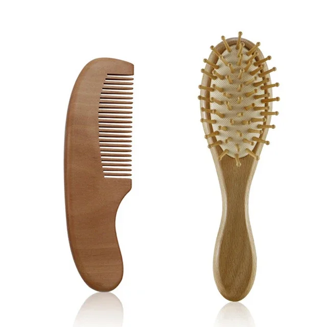 Coffret de brosses à cheveux pour bébé en bois et laine naturelle, doux pour nouveau-né