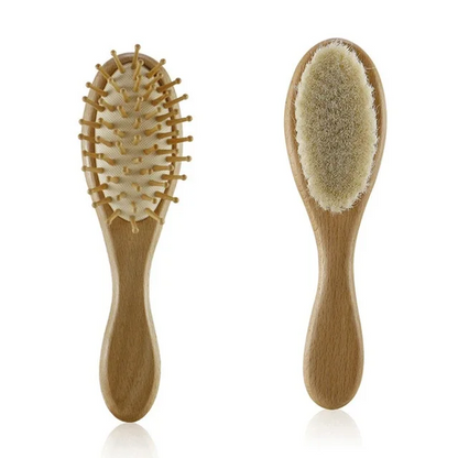 Coffret de brosses à cheveux pour bébé en bois et laine naturelle, doux pour nouveau-né