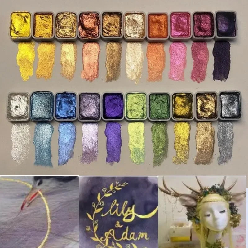 Coffret de pigments nacrés en poudre - 20 teintes d’aquarelle artistiques
