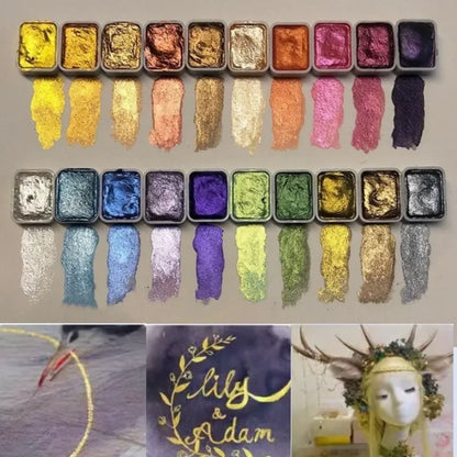Coffret de pigments nacrés en poudre - 20 teintes d’aquarelle artistiques