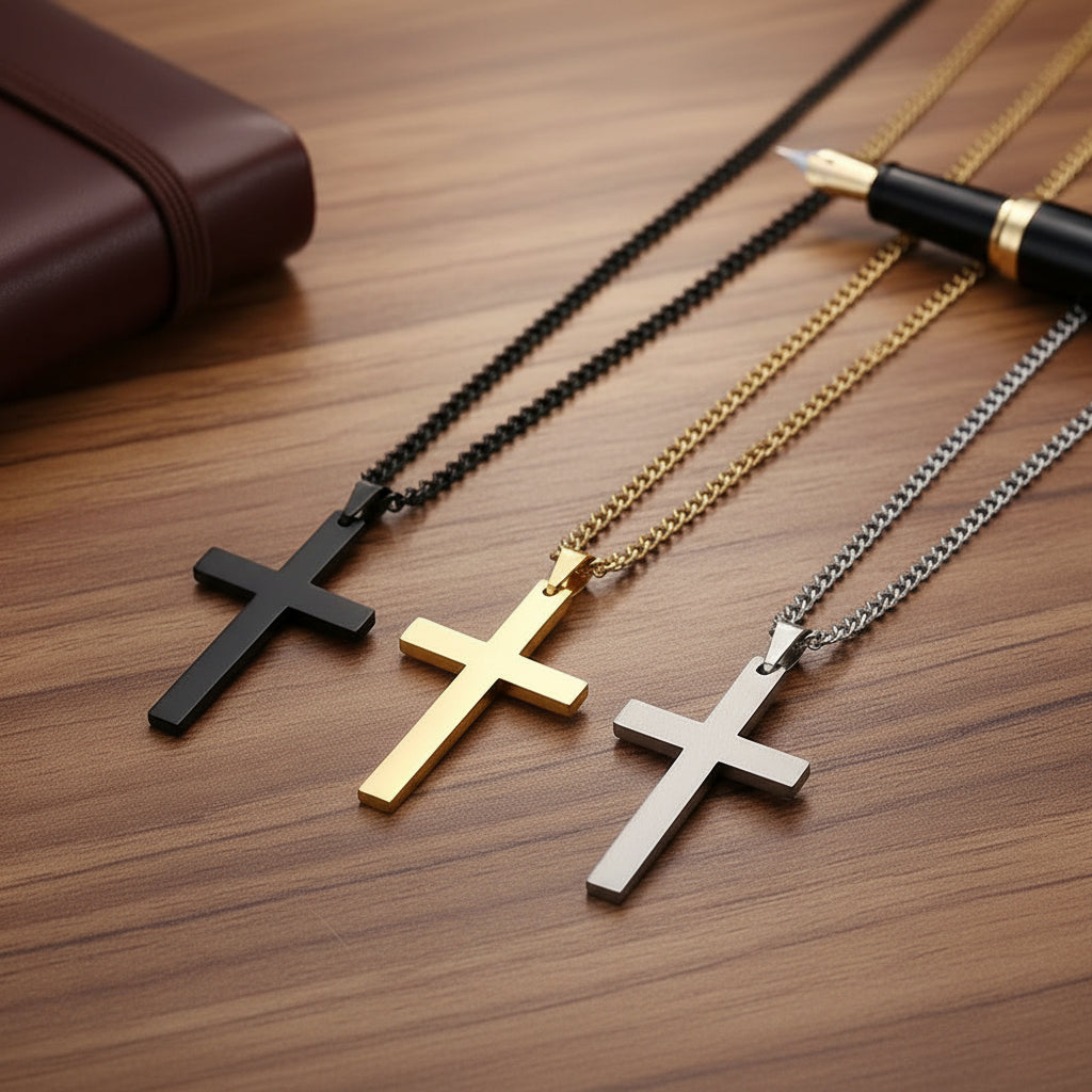 Collier classique pour homme avec pendentif croix en acier inoxydable