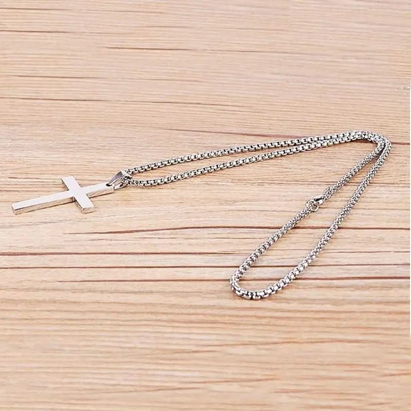 Collier classique pour homme avec pendentif croix en acier inoxydable