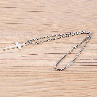 Collier classique pour homme avec pendentif croix en acier inoxydable