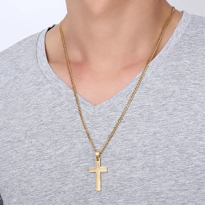 Collier classique pour homme avec pendentif croix en acier inoxydable