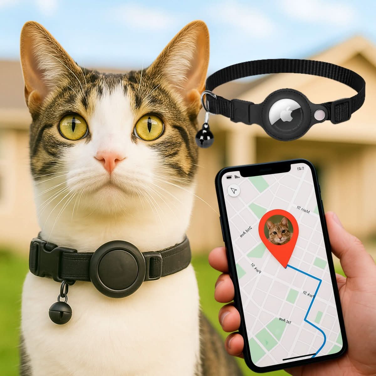 Collier GPS pour chats avec design réfléchissant