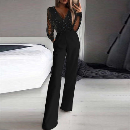 Combinaison femme à manches longues et jambes larges
