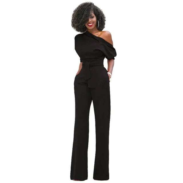 Combinaison pantalon à une épaule ceinturée pour femme