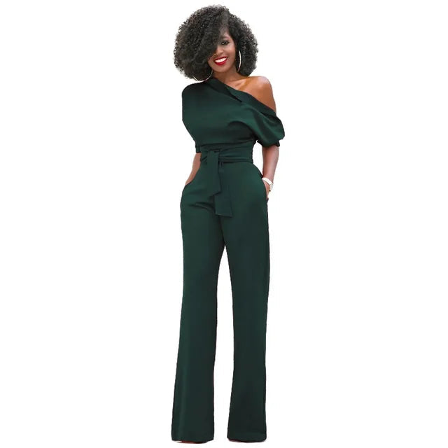 Combinaison pantalon à une épaule ceinturée pour femme