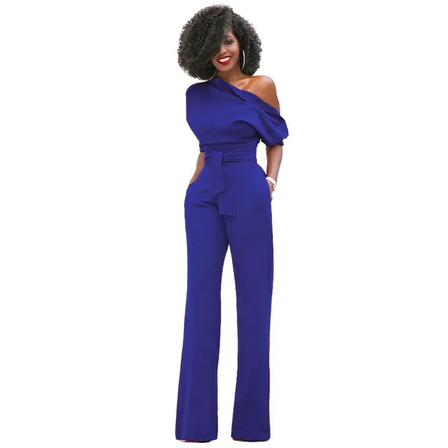 Combinaison pantalon à une épaule ceinturée pour femme