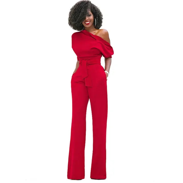 Combinaison pantalon à une épaule ceinturée pour femme