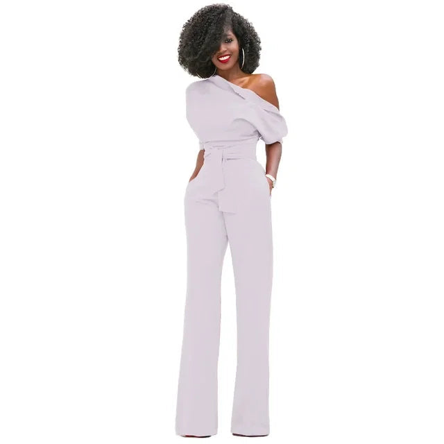 Combinaison pantalon à une épaule ceinturée pour femme