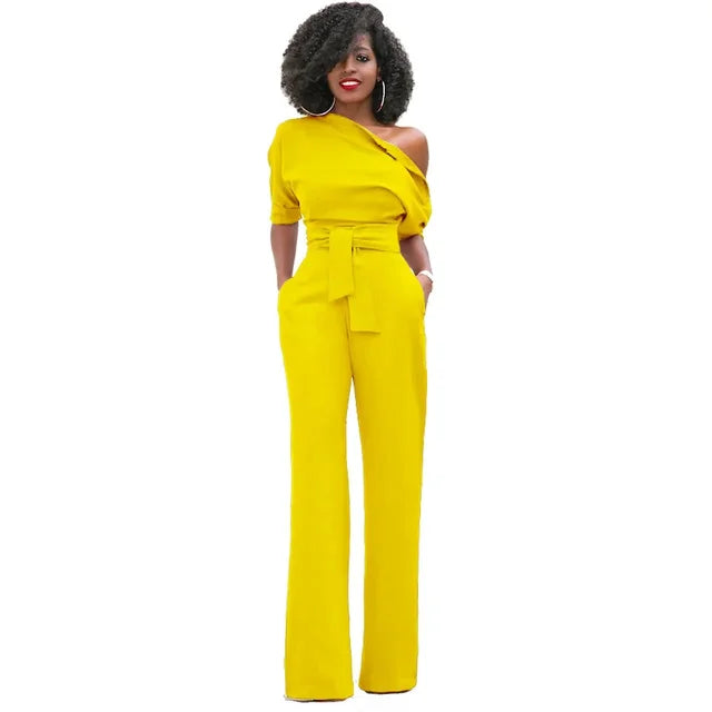 Combinaison pantalon à une épaule ceinturée pour femme