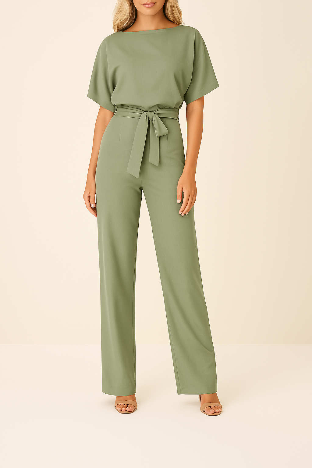 Combinaison pantalon élégante ceinturée à jambes larges pour femme