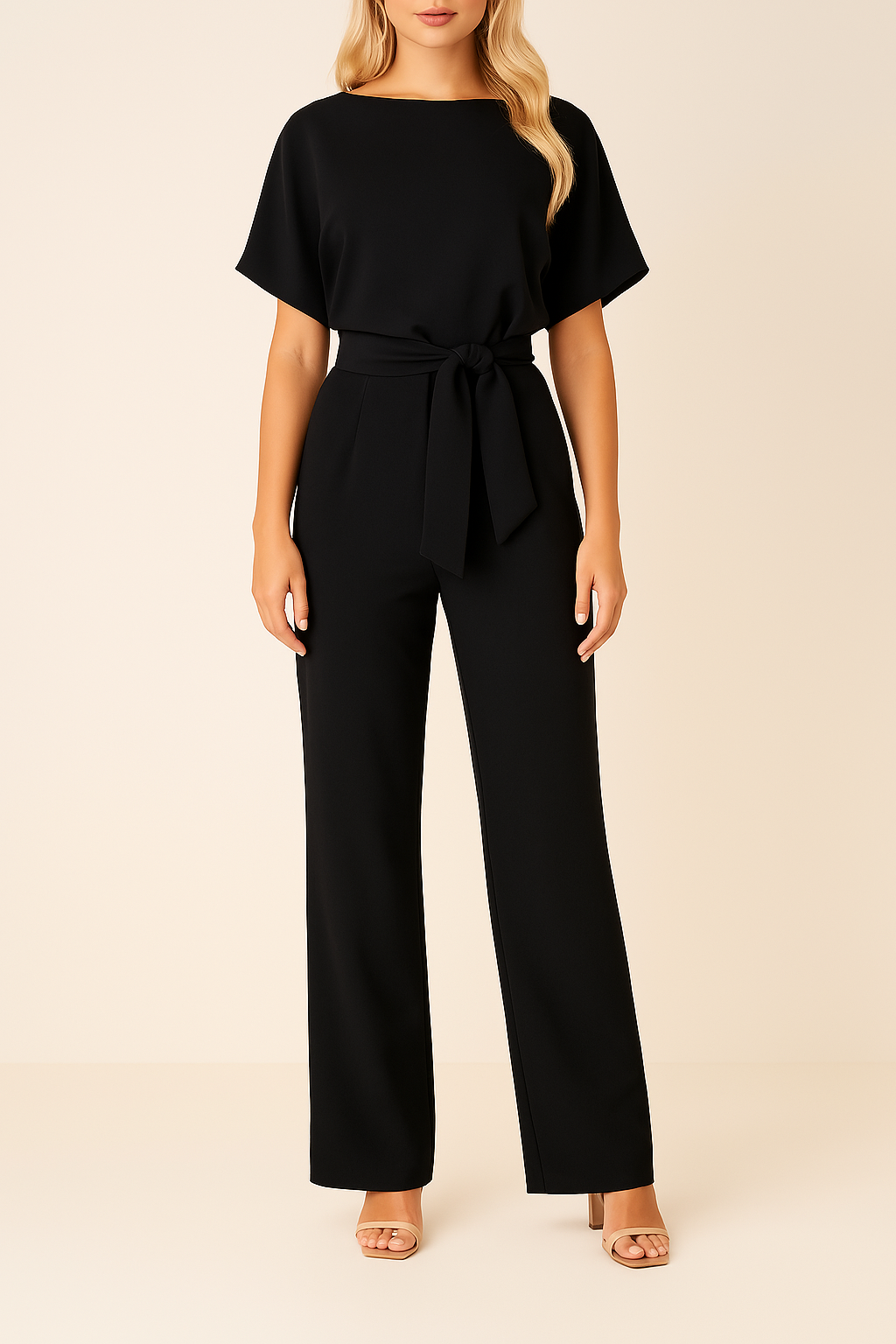 Combinaison pantalon élégante ceinturée à jambes larges pour femme