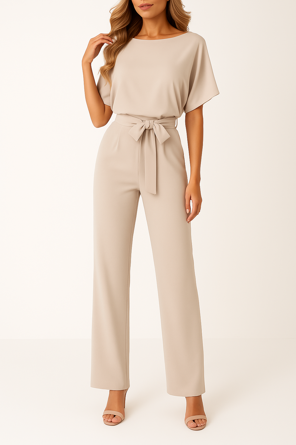 Combinaison pantalon élégante ceinturée à jambes larges pour femme