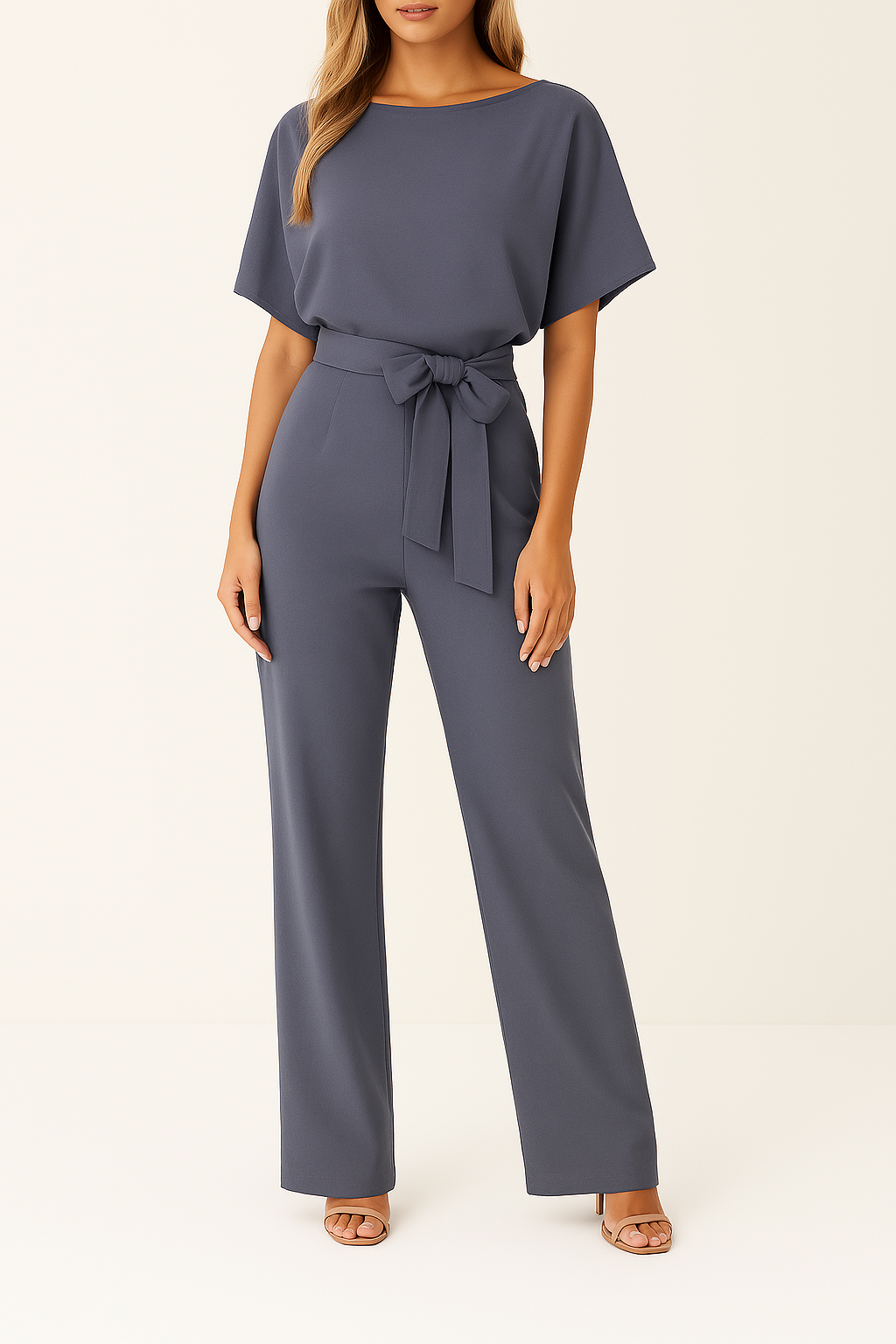Combinaison pantalon élégante ceinturée à jambes larges pour femme