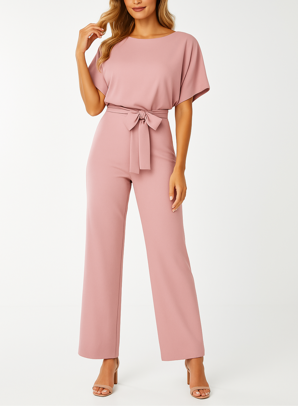 Combinaison pantalon élégante ceinturée à jambes larges pour femme