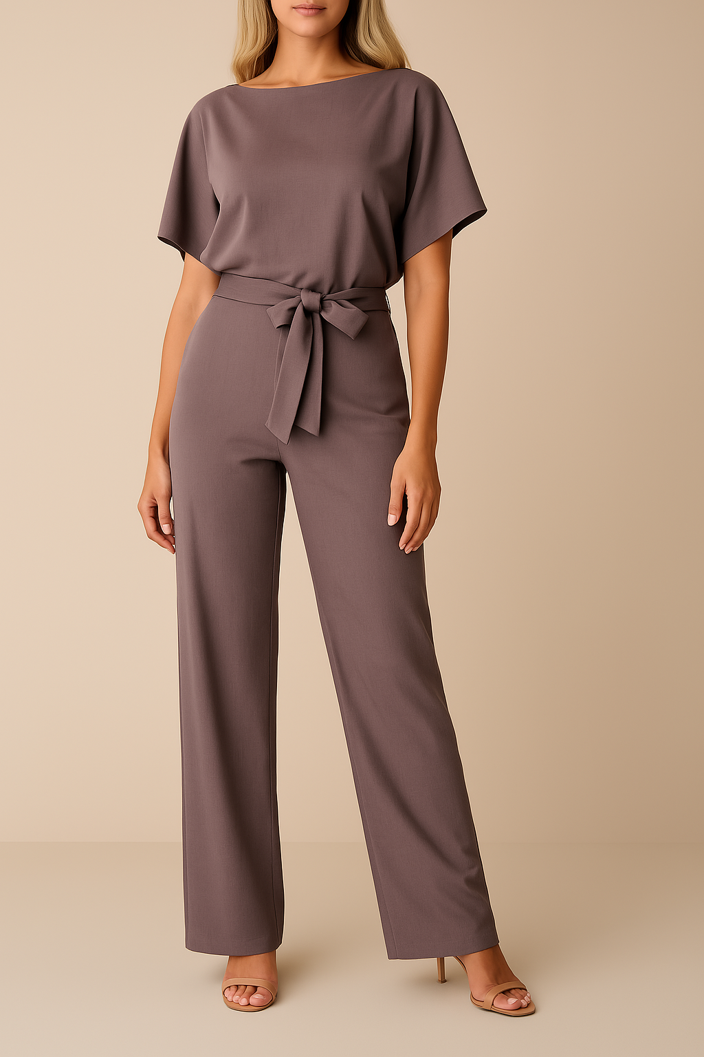 Combinaison pantalon élégante ceinturée à jambes larges pour femme