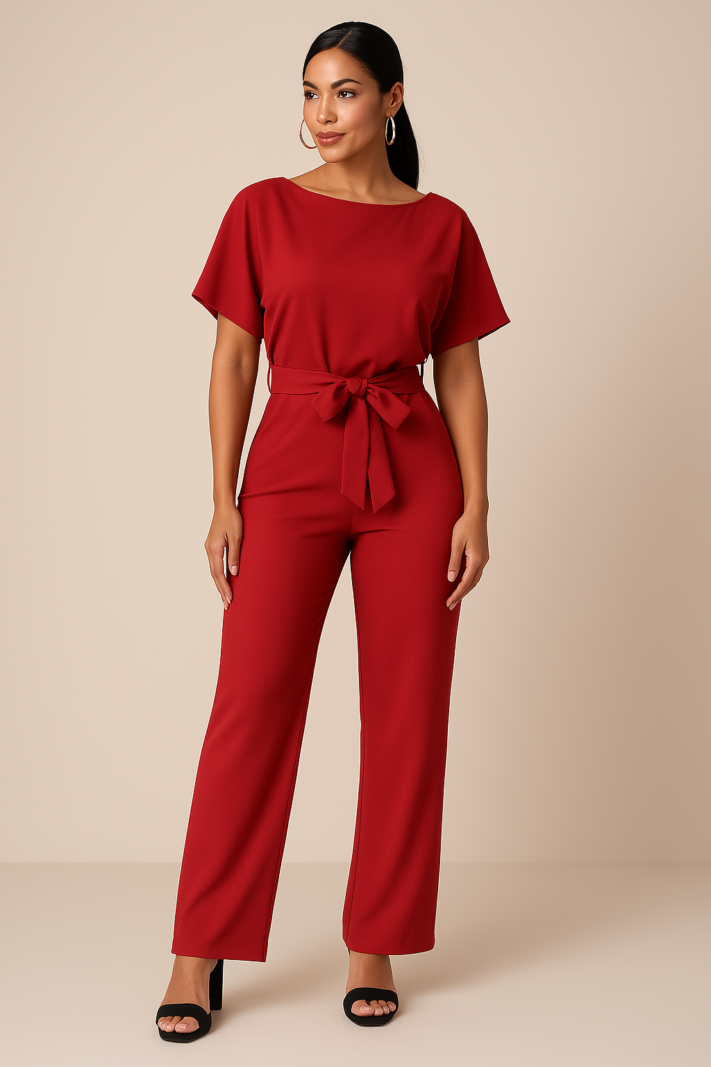 Combinaison pantalon élégante ceinturée à jambes larges pour femme