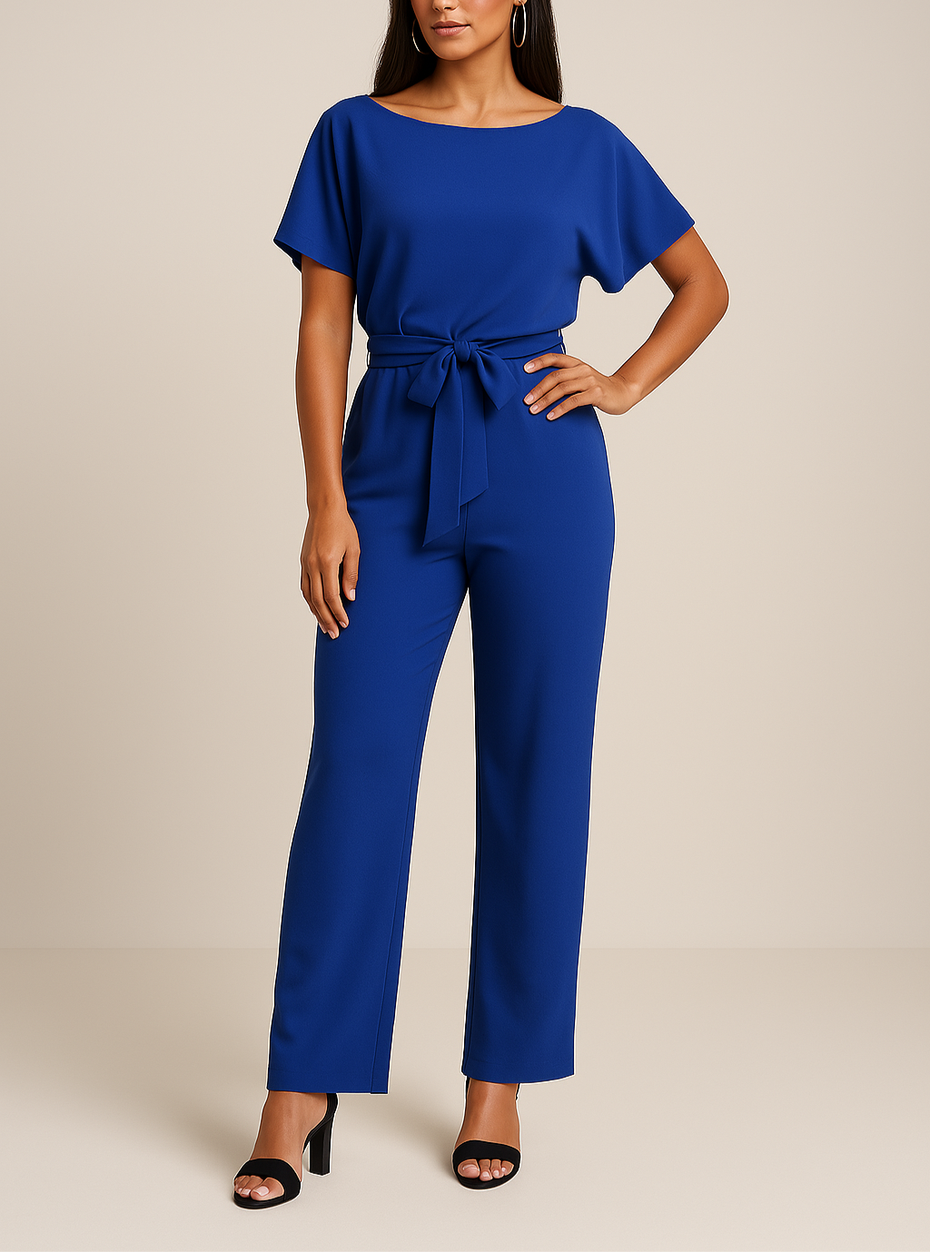 Combinaison pantalon élégante ceinturée à jambes larges pour femme