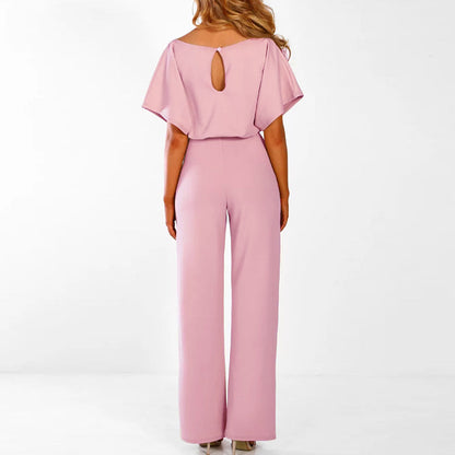 Combinaison pantalon femme à jambes larges, ceinturée, manches courtes