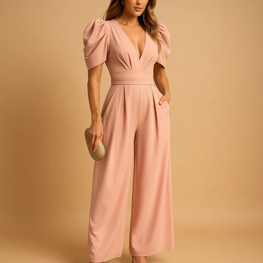 Combinaison pantalon flatteuse à manches bouffantes