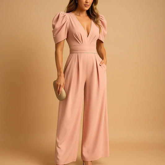 Combinaison pantalon flatteuse à manches bouffantes