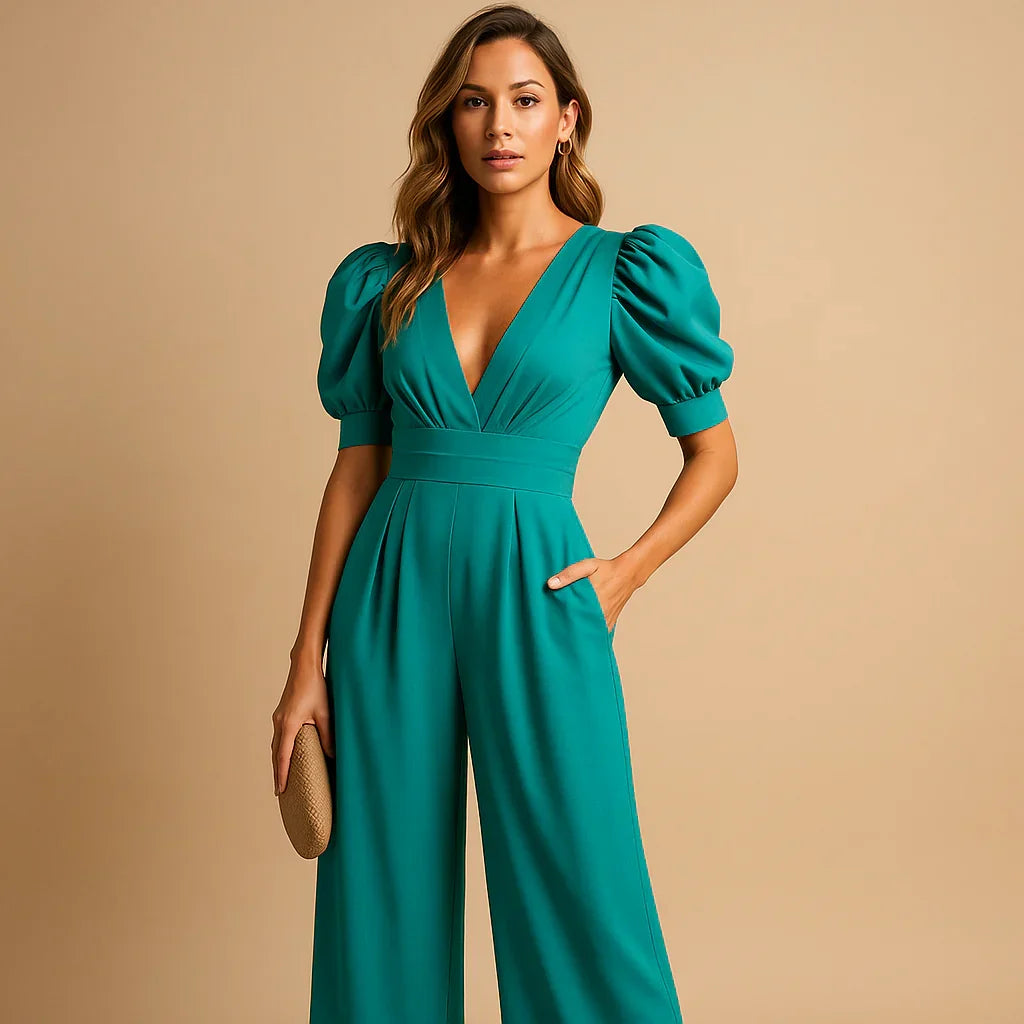 Combinaison pantalon flatteuse à manches bouffantes