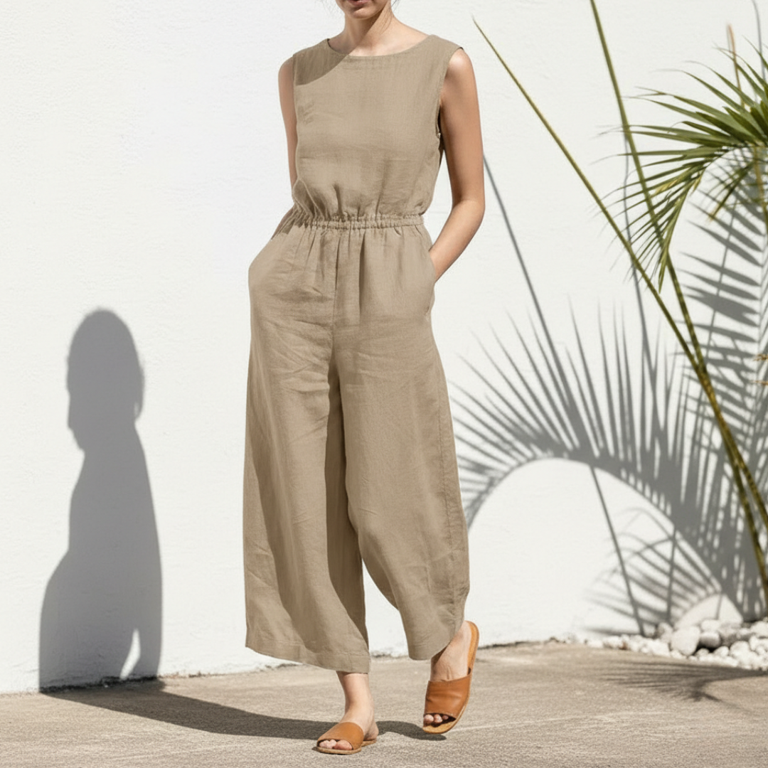Combinaison pantalon sans manches à jambes larges pour femme