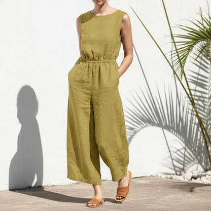 Combinaison pantalon sans manches à jambes larges pour femme