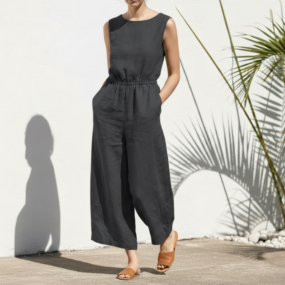 Combinaison pantalon sans manches à jambes larges pour femme
