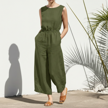 Combinaison pantalon sans manches à jambes larges pour femme