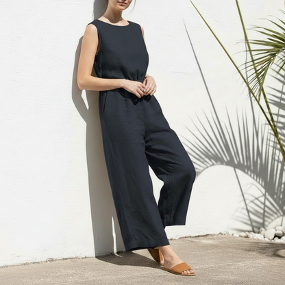 Combinaison pantalon sans manches à jambes larges pour femme