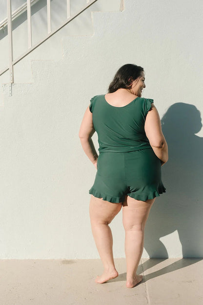 Combishort de bain une pièce cache-cœur à volants