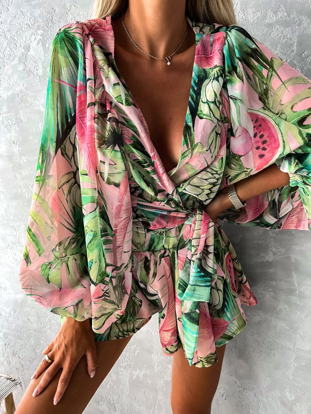 Combishort imprimé tropical, style estival