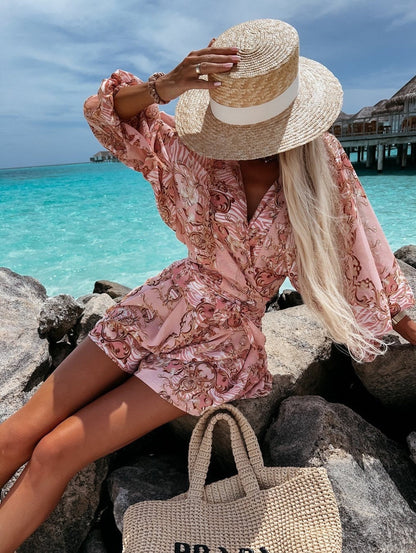 Combishort imprimé tropical, style estival