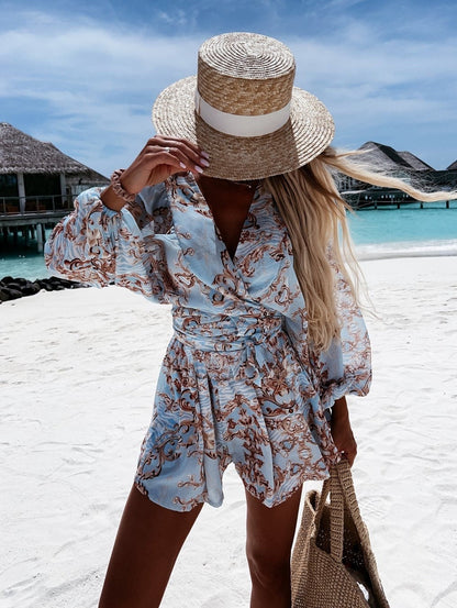 Combishort imprimé tropical, style estival
