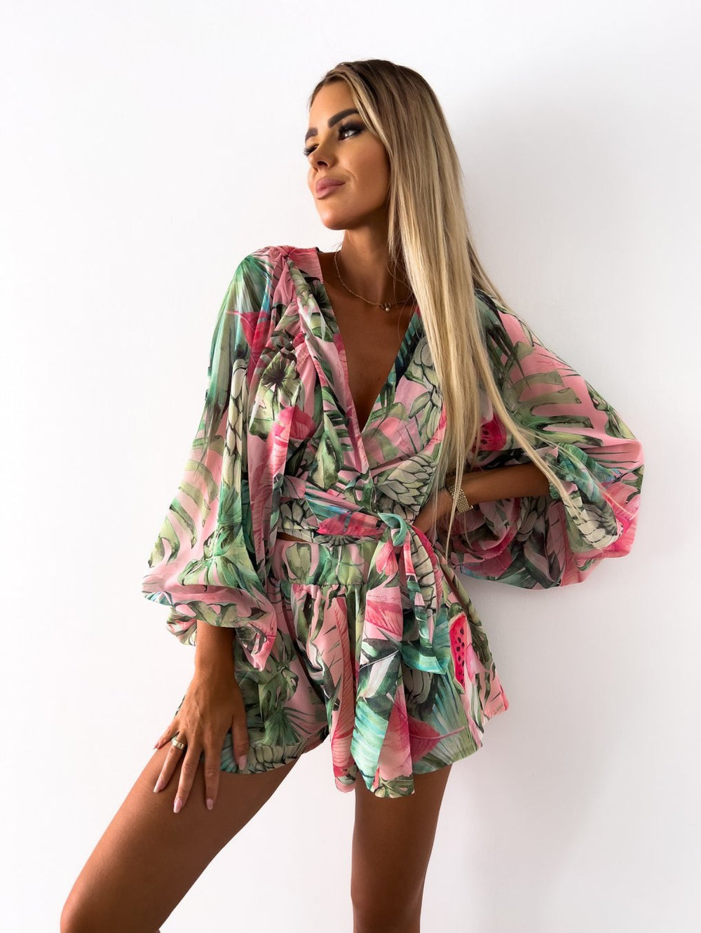Combishort imprimé tropical, style estival