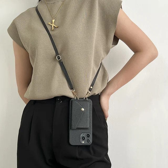 Coque de téléphone à bandoulière pour femme avec porte-cartes et cordon