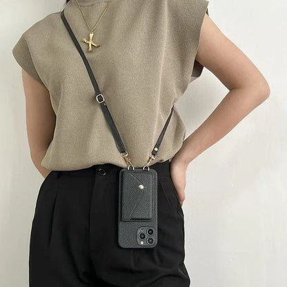 Coque de téléphone à bandoulière pour femme avec porte-cartes et cordon