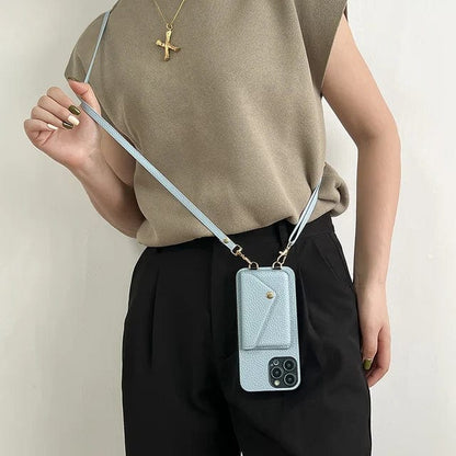 Coque de téléphone à bandoulière pour femme avec porte-cartes et cordon