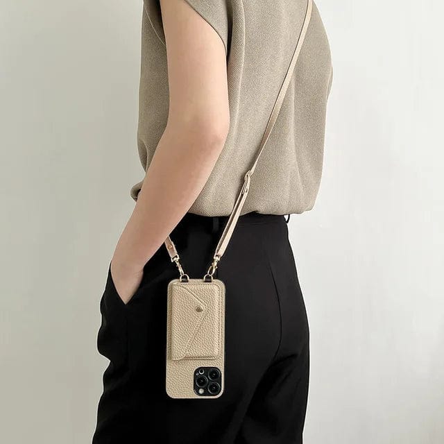 Coque de téléphone à bandoulière pour femme avec porte-cartes et cordon