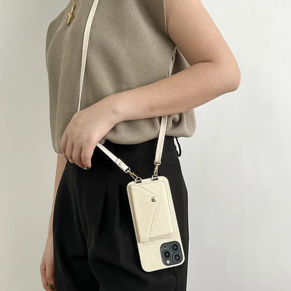 Coque de téléphone à bandoulière pour femme avec porte-cartes et cordon