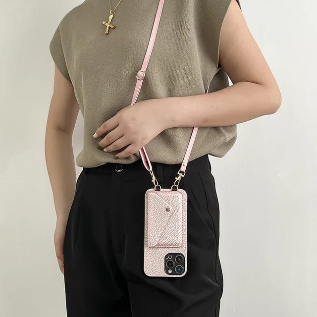 Coque de téléphone à bandoulière pour femme avec porte-cartes et cordon