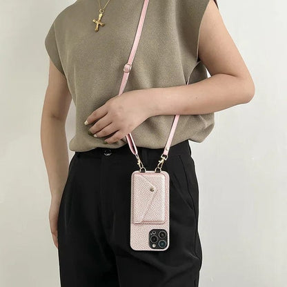 Coque de téléphone à bandoulière pour femme avec porte-cartes et cordon