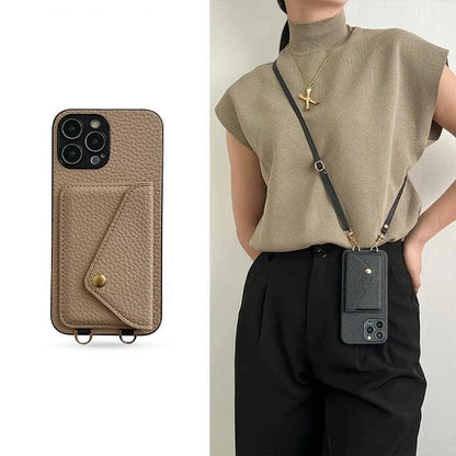Coque de téléphone à bandoulière pour femme avec porte-cartes et cordon